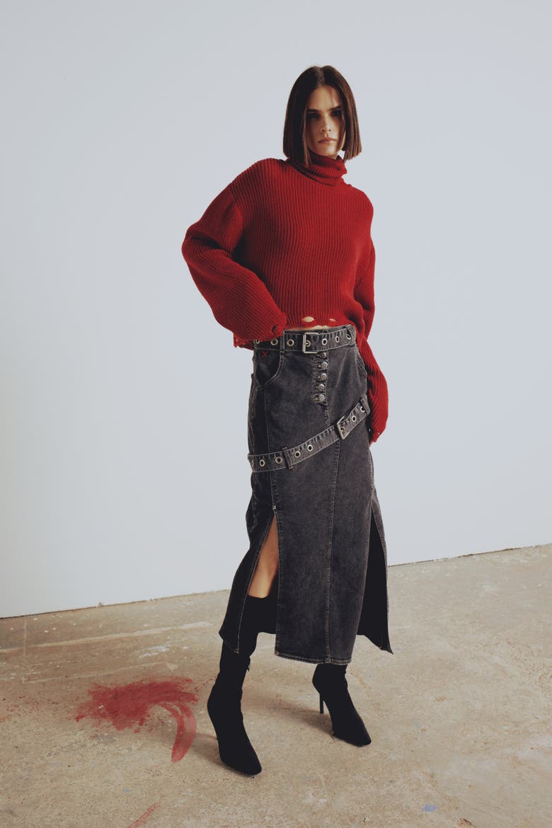 Your *Itch Colorblocked Denim Skirt, Main, color, BLACK