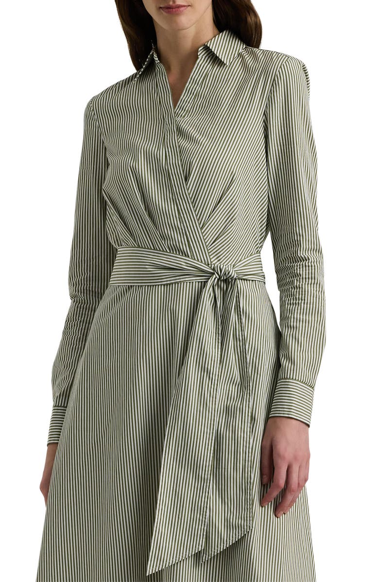 Lauren Ralph Lauren Striped Surplice Broadcloth Midi Dress, Alternate, color, 