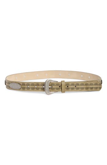 Steve Madden Oval Concho Burnished Buckle Belt In Sage