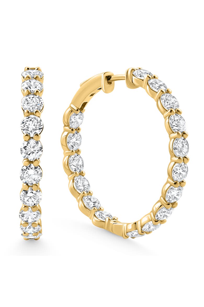 7Ct TW Round Diamond Inside Outside Hoops Vault Lock 14k Gold Lab Grown, Main, color, 14k Yellow Gold