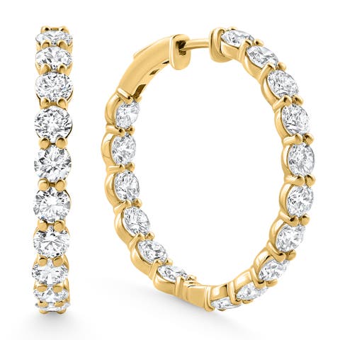 7Ct TW Round Diamond Inside Outside Hoops Vault Lock 14k Gold Lab Grown