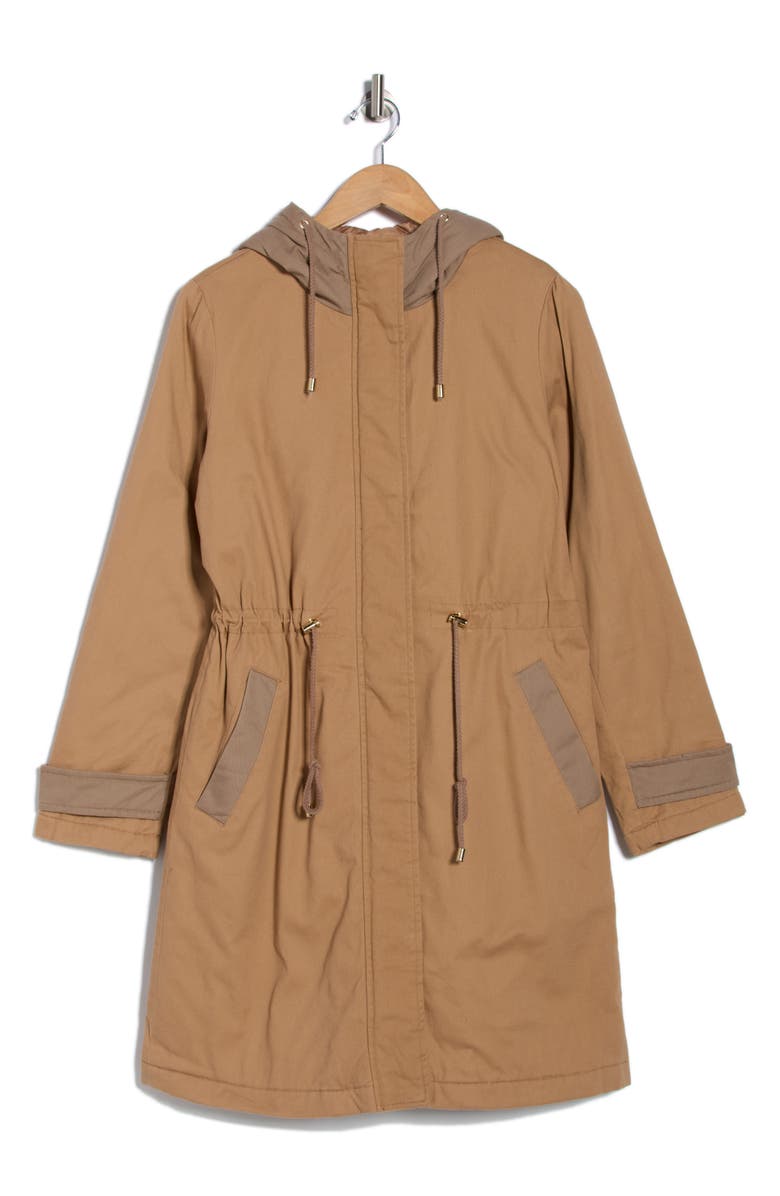 Bernardo Waterproof Hooded Raincoat, Alternate, color, Dark Camel