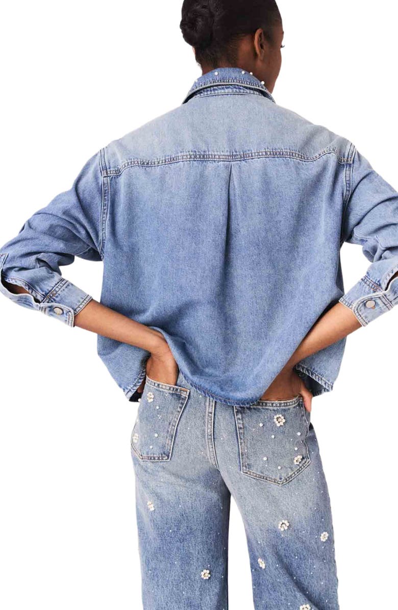 maje Denim shirt jacket, Alternate, color, Blue