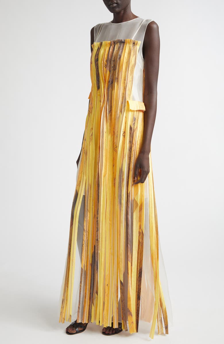Jason Wu Collection Sleeveless Silk Stripe Gown with Sulphur Bank Artwork by Robert Rauschenberg, Alternate, color, Yellow Multi
