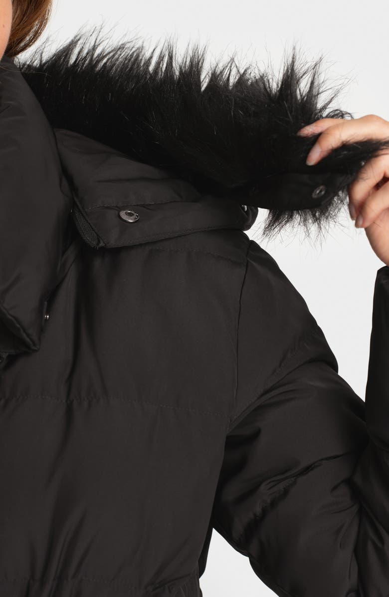 Seraphine Belted Maternity Puffer Jacket with Removable Faux Fur Trim Hood, Alternate, color,