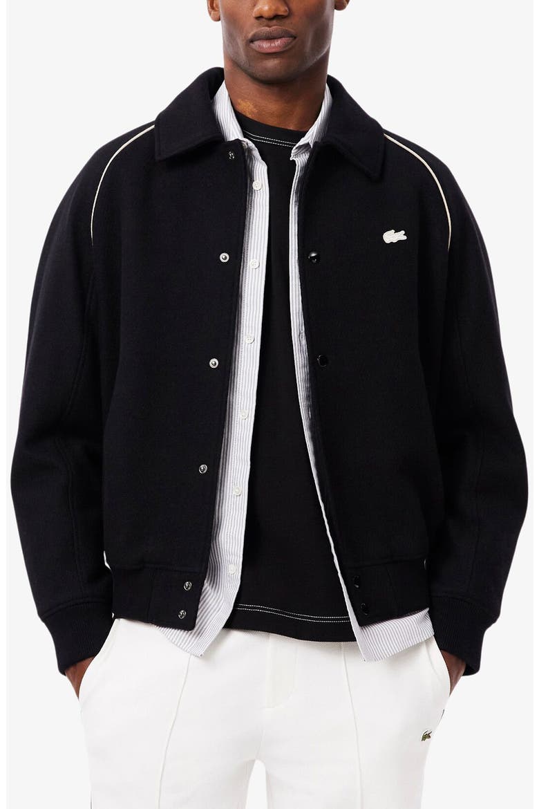 Logo Appliqué Wool Blend Varsity Jacket, Main, color, BLACK