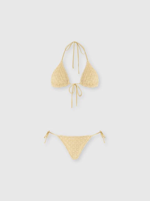 Triangle Bikini In Lamé Viscose With Raschel Workmanship