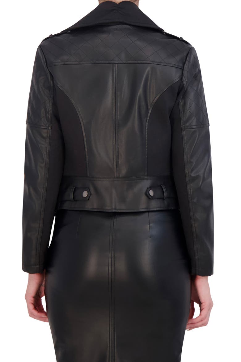Faux Leather Mixed Media Moto Jacket, Alternate, color, BLACK