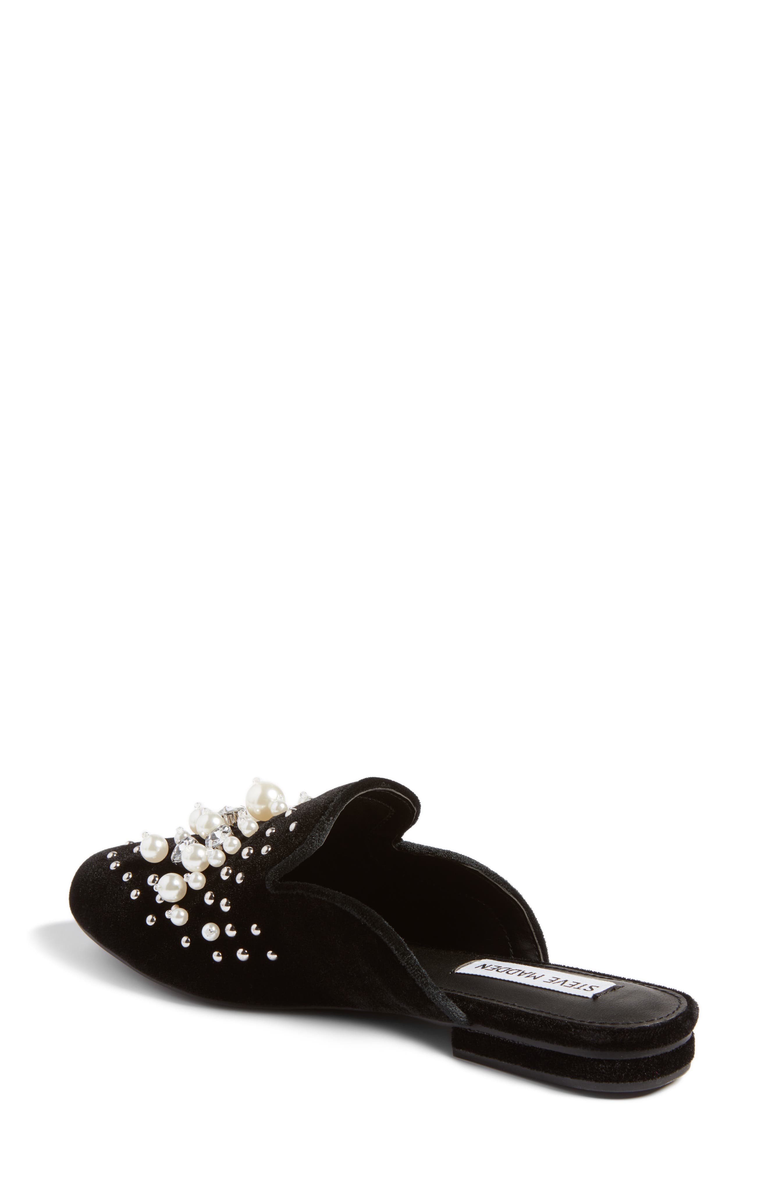 Imitation Pearl Embellished Mule, Alternate, color, BLACK FABRIC