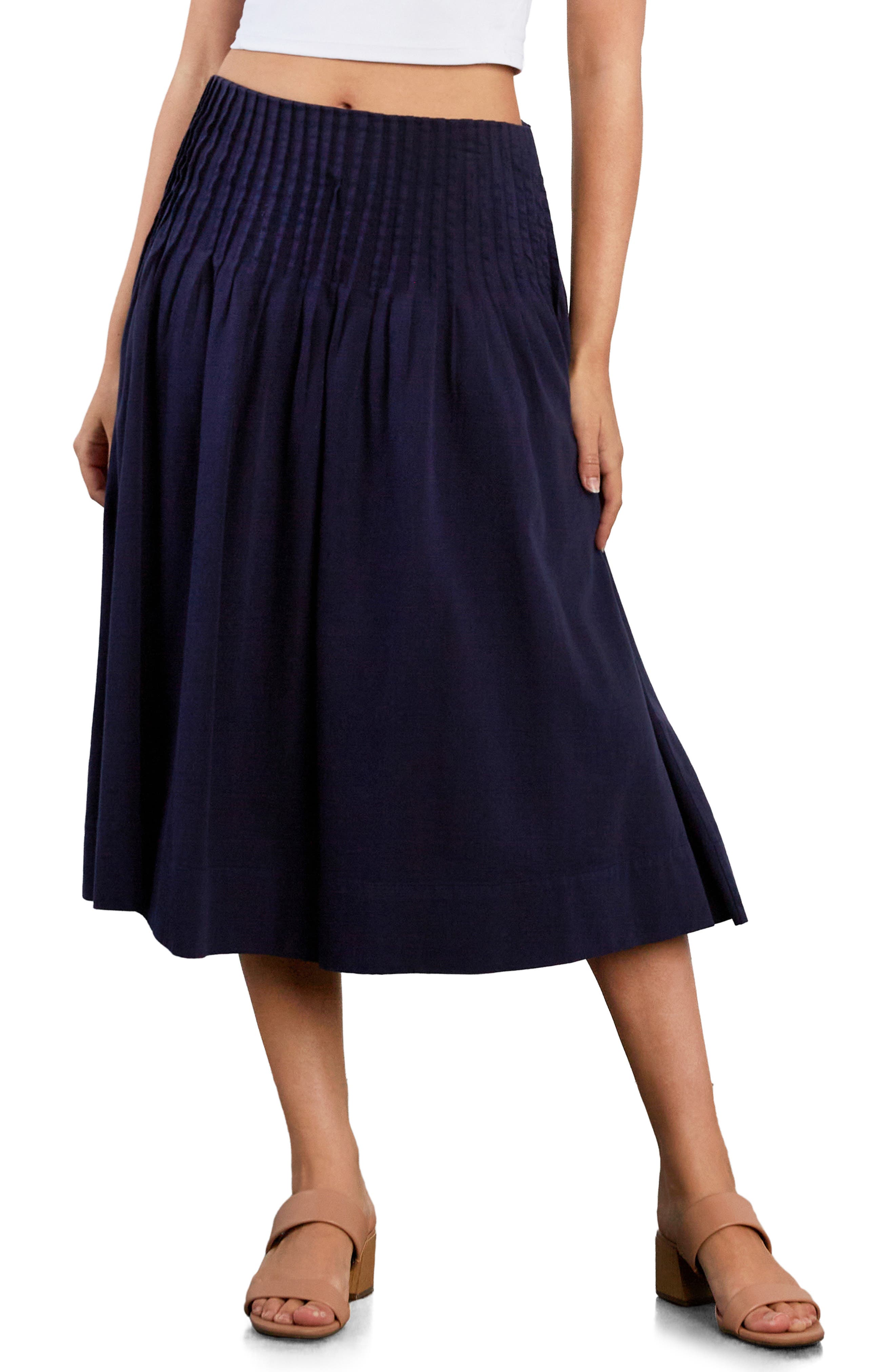 Wash Lab Denim Pintuck Midi Skirt (Women) | Nordstrom