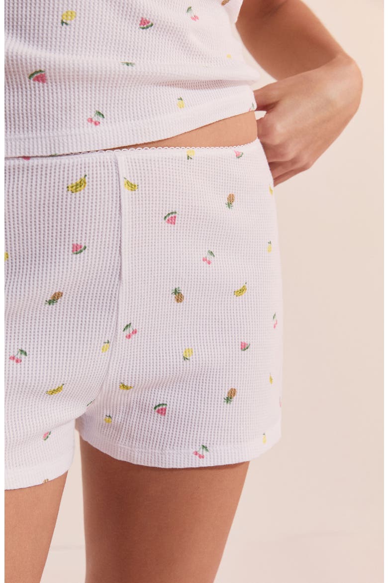 Rives Fruit Print Waffle Knit Cotton Sleep Shorts, Alternate, color, WHITE