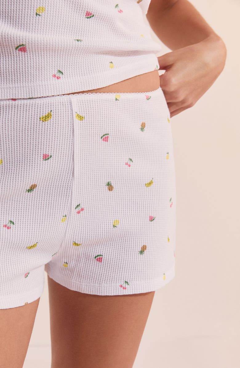 Etam Rives Fruit Print Waffle Knit Cotton Sleep Shorts, Alternate, color, White