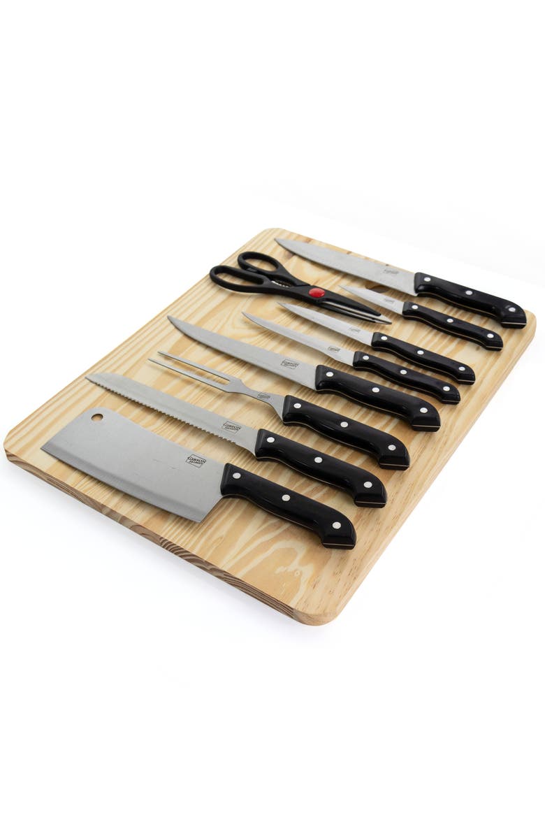 Gibson Home Wildcraft 10 Piece Cutlery Set with Wooden Cutting Board, Alternate, color, Black