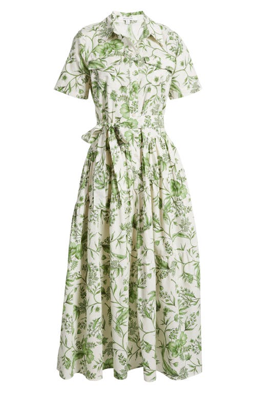 Zoe And Claire Floral Tiered Cotton Shirtdress In Green Multi