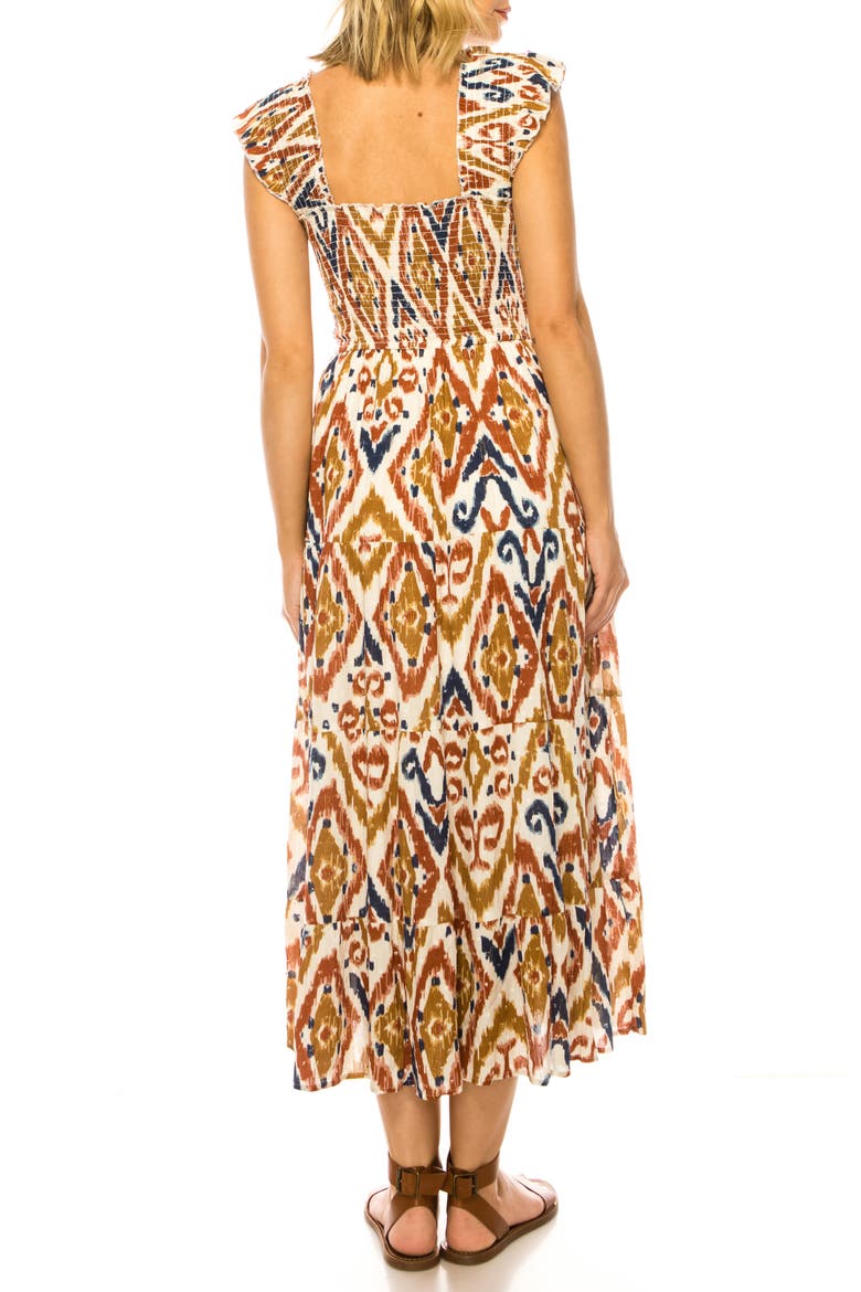 Ikat Print Midi Dress, Alternate, color, SNOW WHITE