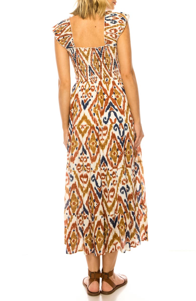 A COLLECTIVE STORY Ikat Print Midi Dress, Alternate, color, Snow White