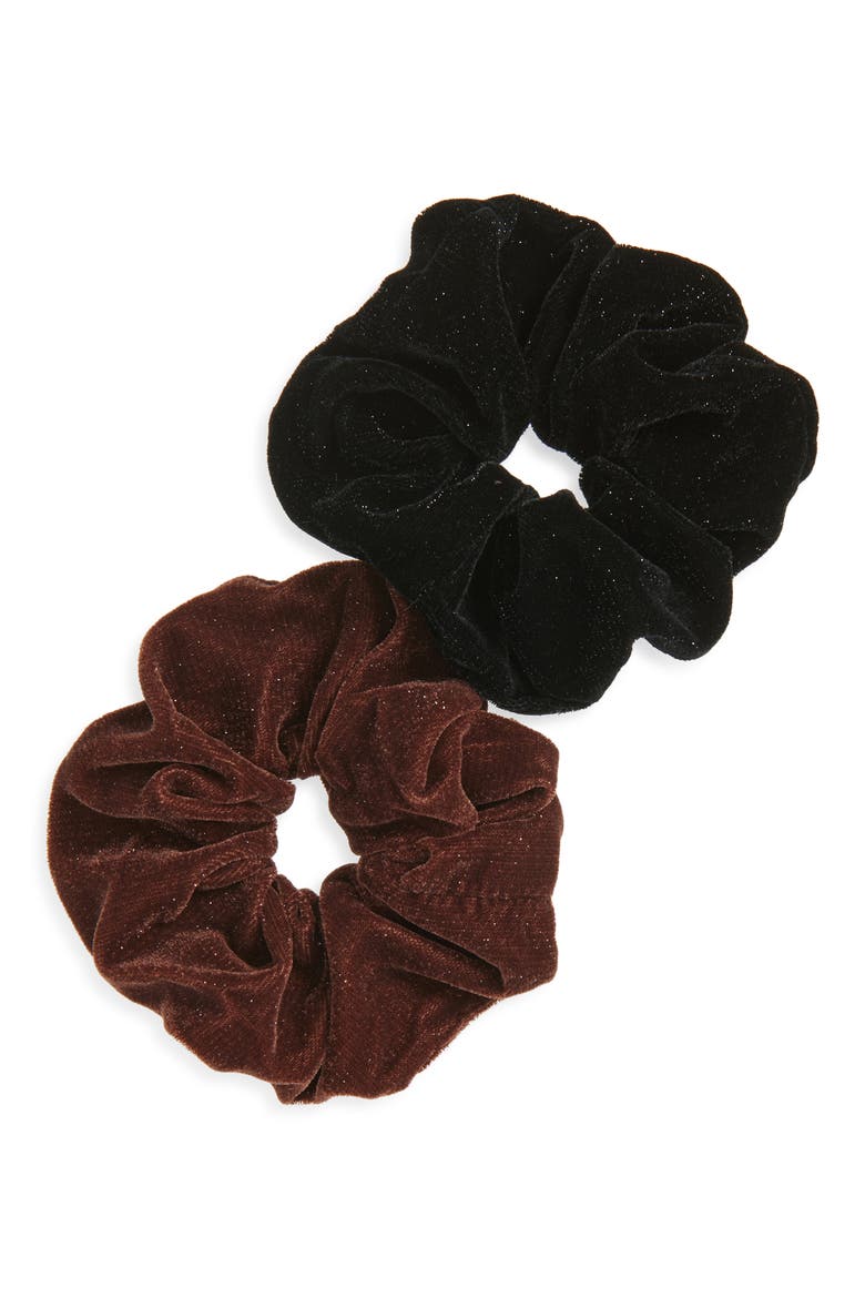 2-Pack Scrunchies, Main, color, BROWN/ BLACK
