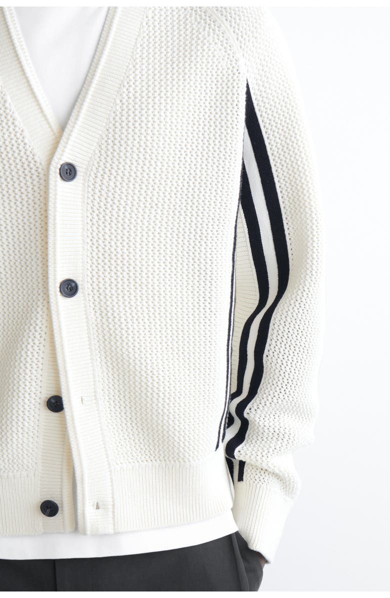 COS Striped Open-Knit Cotton Cardigan, Alternate, color, White / Black