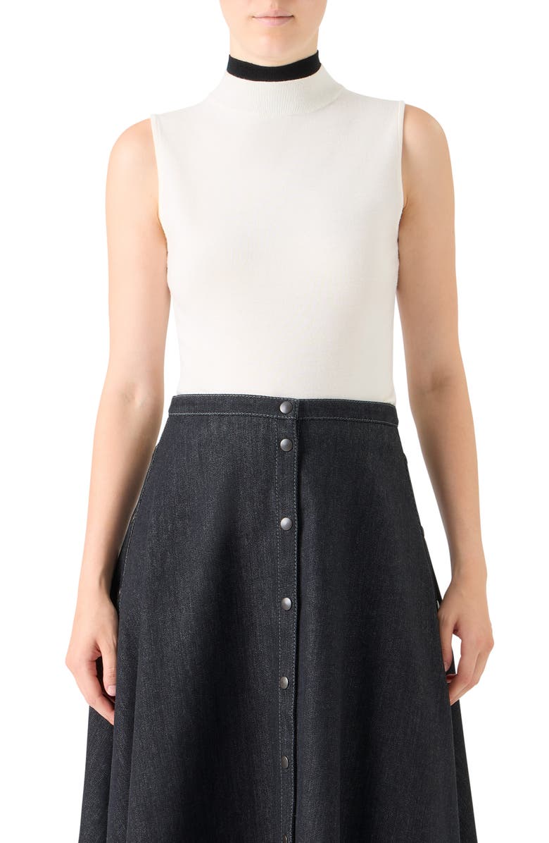 Akris punto Sleeveless Mock Neck Virgin Wool Sweater, Main, color, Cream-Black