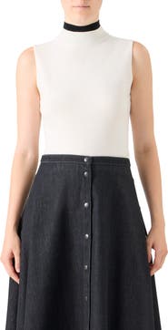 Akris punto Sleeveless Mock Neck Virgin Wool Sweater