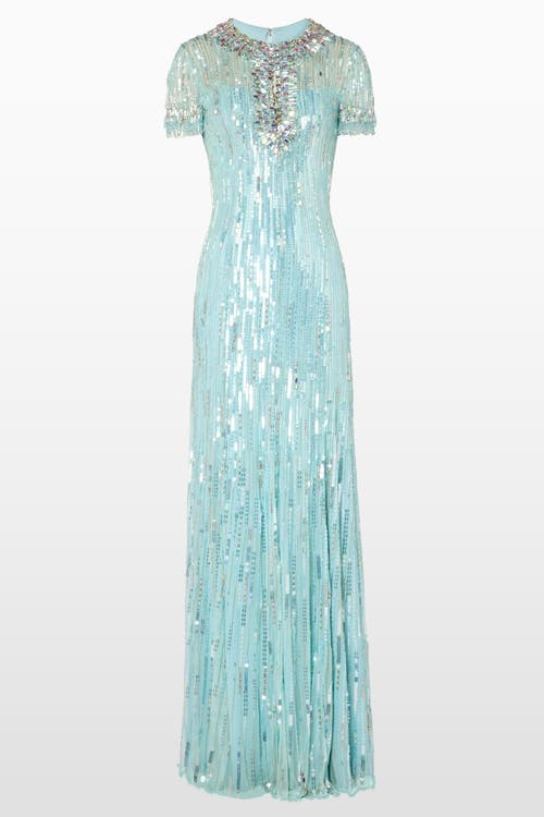 Jenny Packham Nova Sequin-embellished Keyhole-neck Maxi Dres In Blue