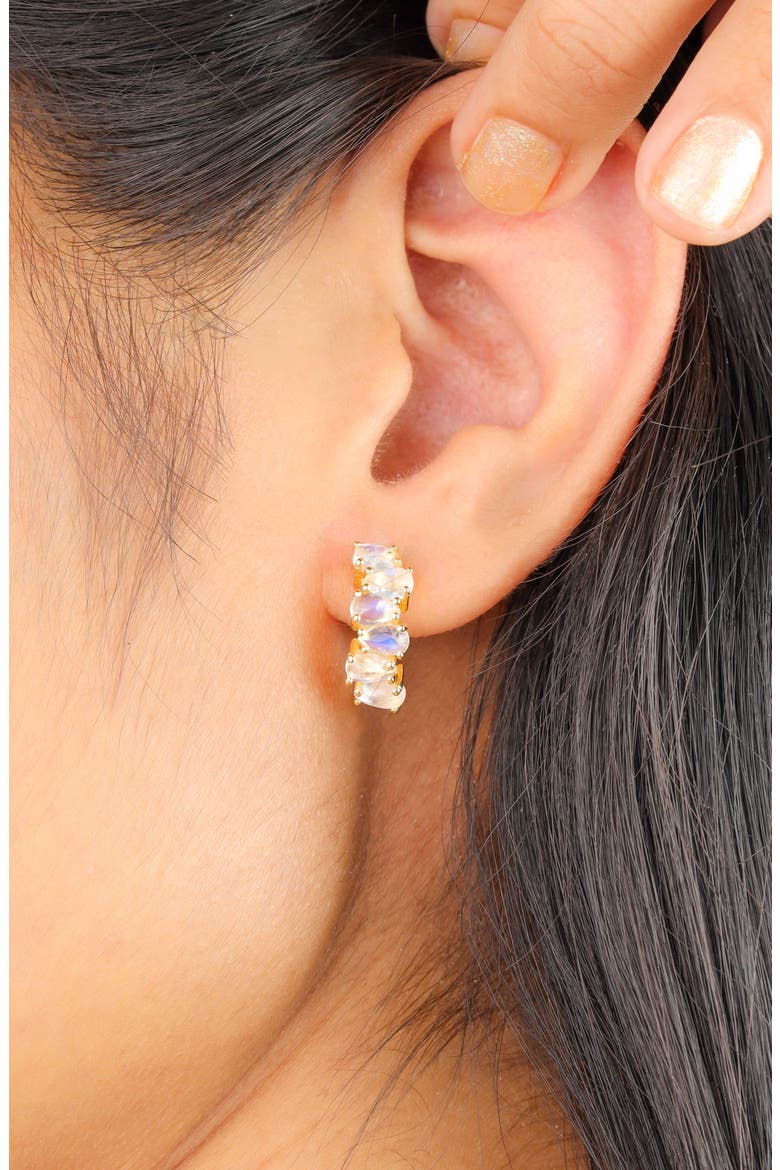 Lab Created Gemstone Huggie Hoop Earrings, Alternate, color, MOONSTONE