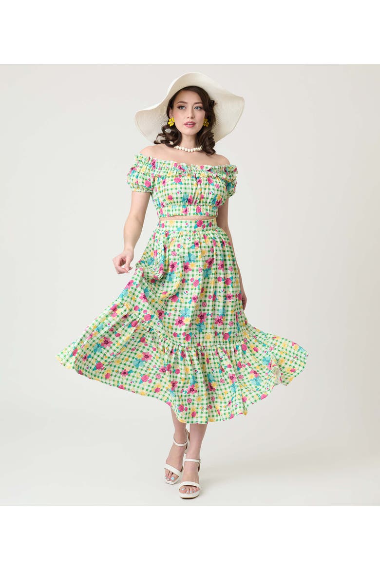 Tiered Midi Skirt, Main, color, Green Gingham Print
