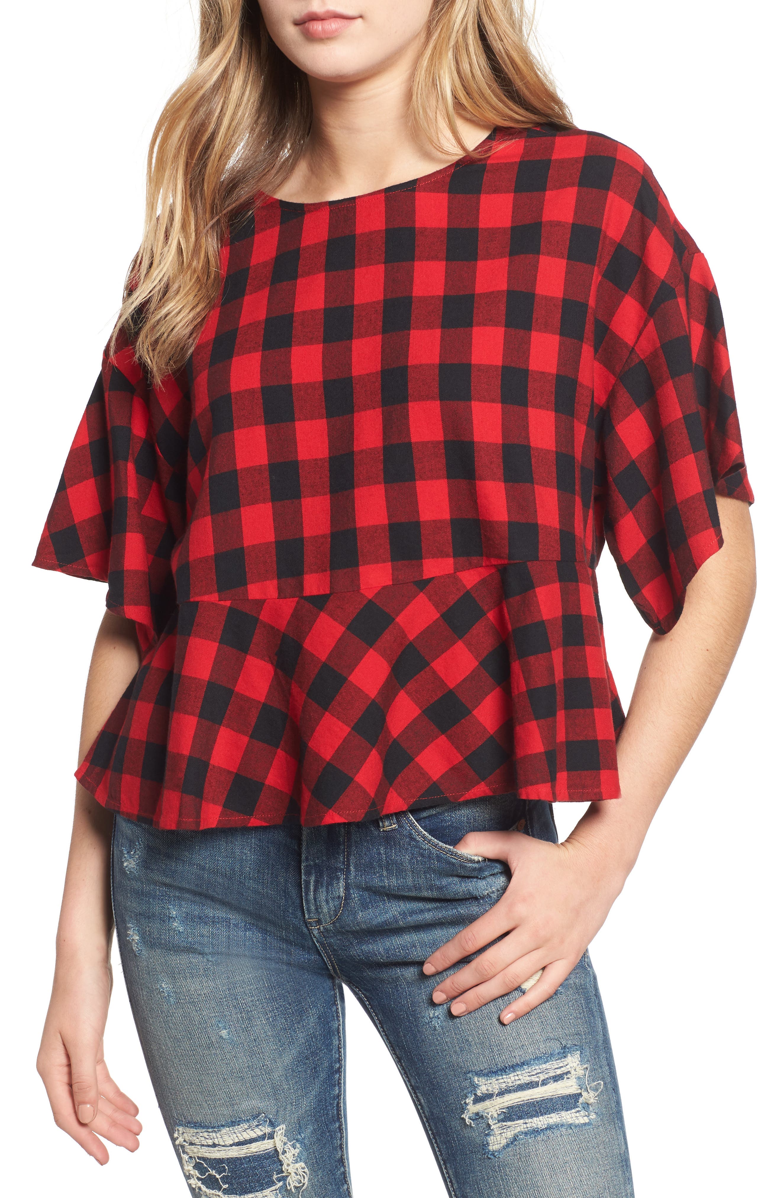 BP. Plaid Peplum Top (Women) | Nordstromrack