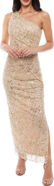 Oleg Cassini Sequin Branch One-Shoulder Dress