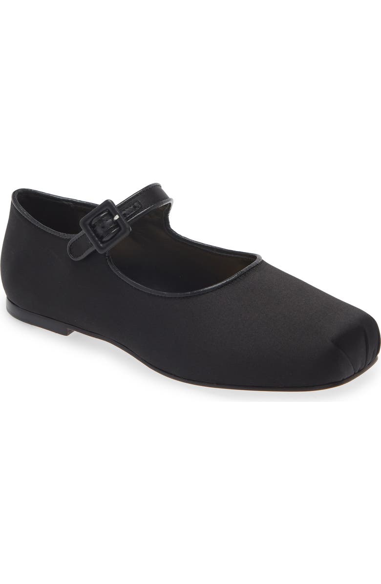 Sandy Liang Pointe Mary Jane Flat, Main, color, Black Satin