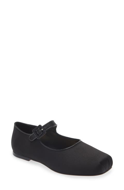 靴 Mary Jane Crystal Ribbon Satin Flats 37 Miu Miu Blue/Black Satin Crystal Embellished Mary Jane