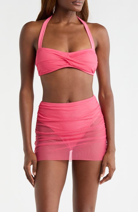 Ruched High Waist Mesh Bikini Bottoms