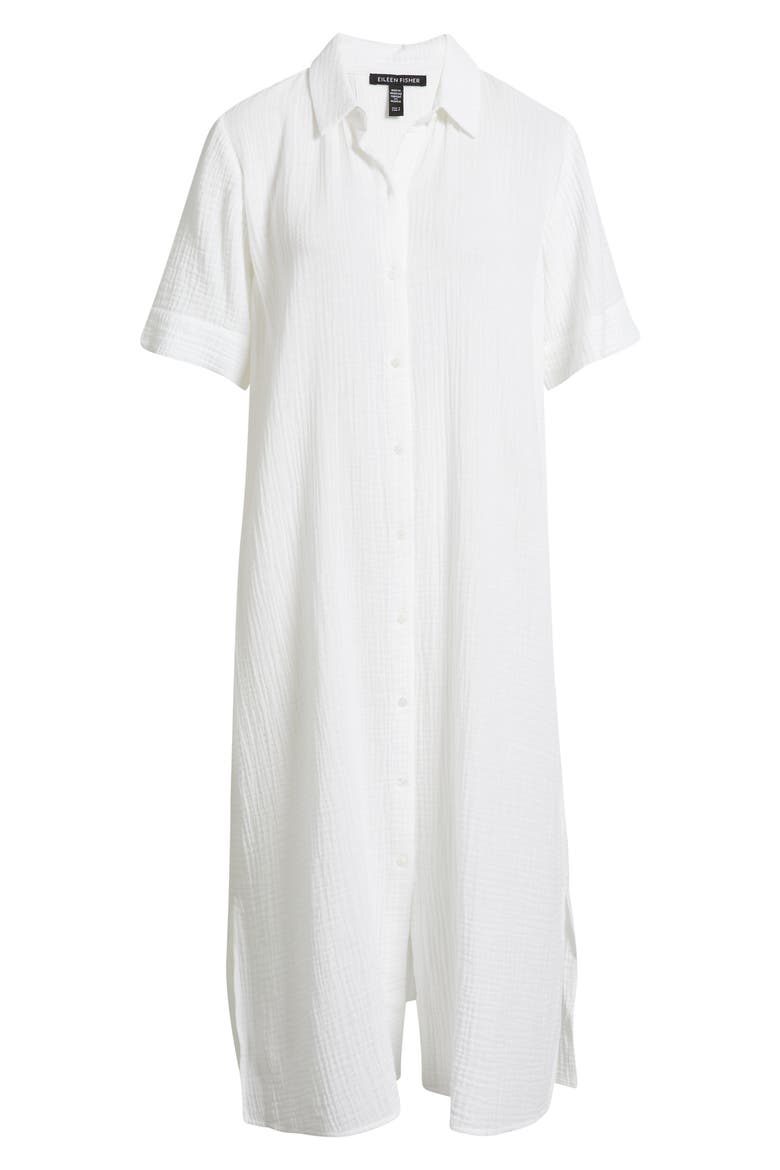 CLASSIC COLLAR C/L SHIRT DRESS W/ SHORT SLVS, Alternate, color, WHITE