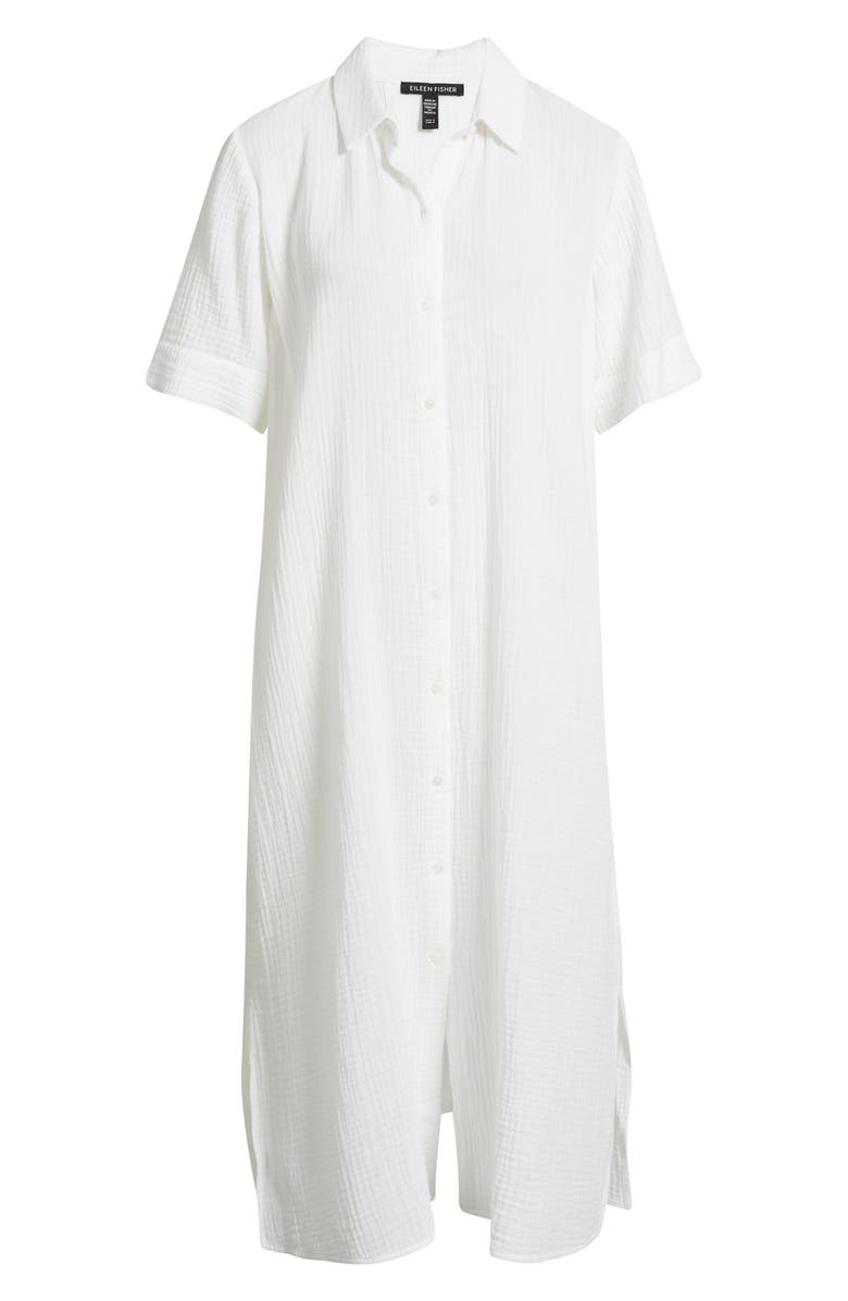 Eileen Fisher Classic Collar Organic Cotton Midi Shirtdress, Alternate, color, White