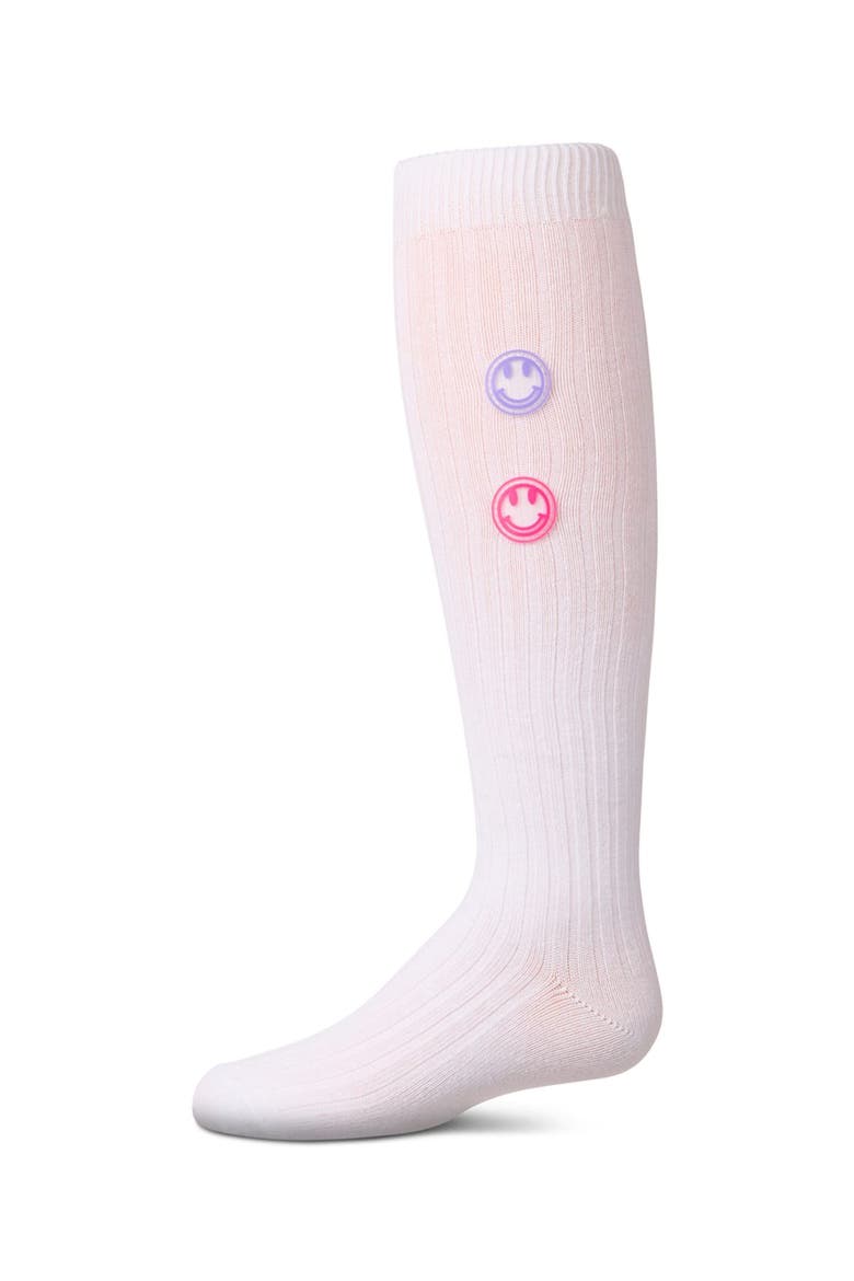 Rubber Smiley Face Rich Knee Sock, Main, color, White
