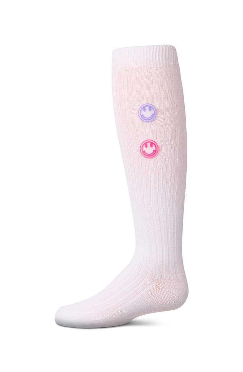 MeMoi Rubber Smiley Face Rich Knee Sock, Main, color, White