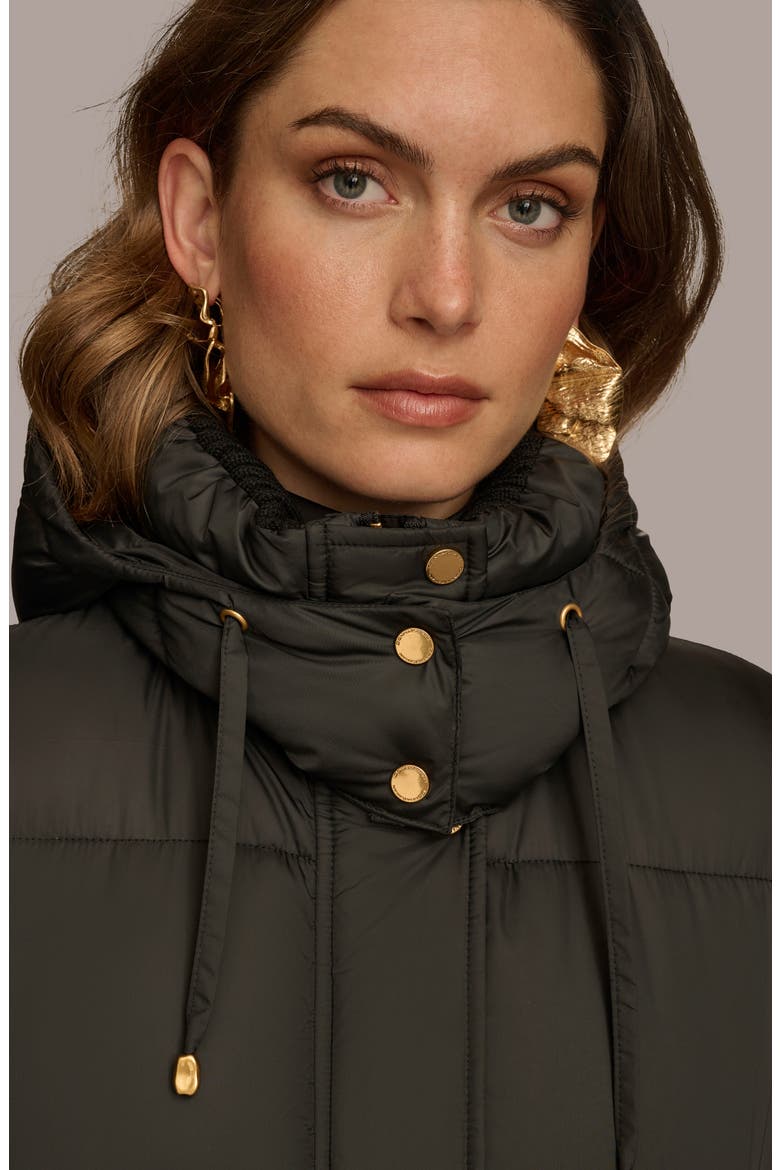 Hooded Ribbed Trim Puffer Jacket, Alternate, color, BLACK