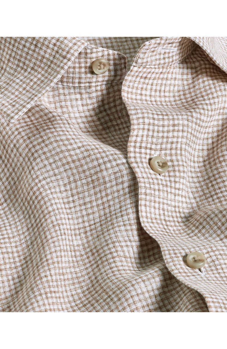 David Donahue Check Linen Button-Up Shirt, Alternate, color, White/ Dune