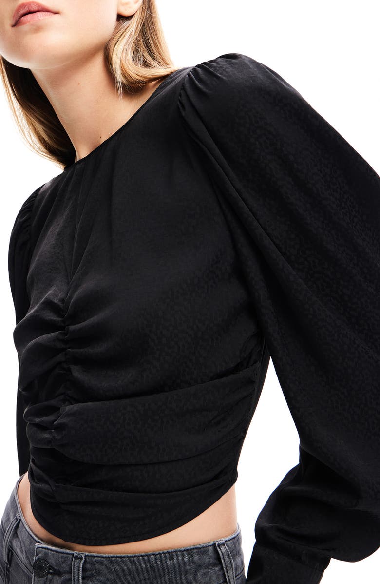 Desigual Blus Singapur Jacquard Crop Top, Alternate, color, Black