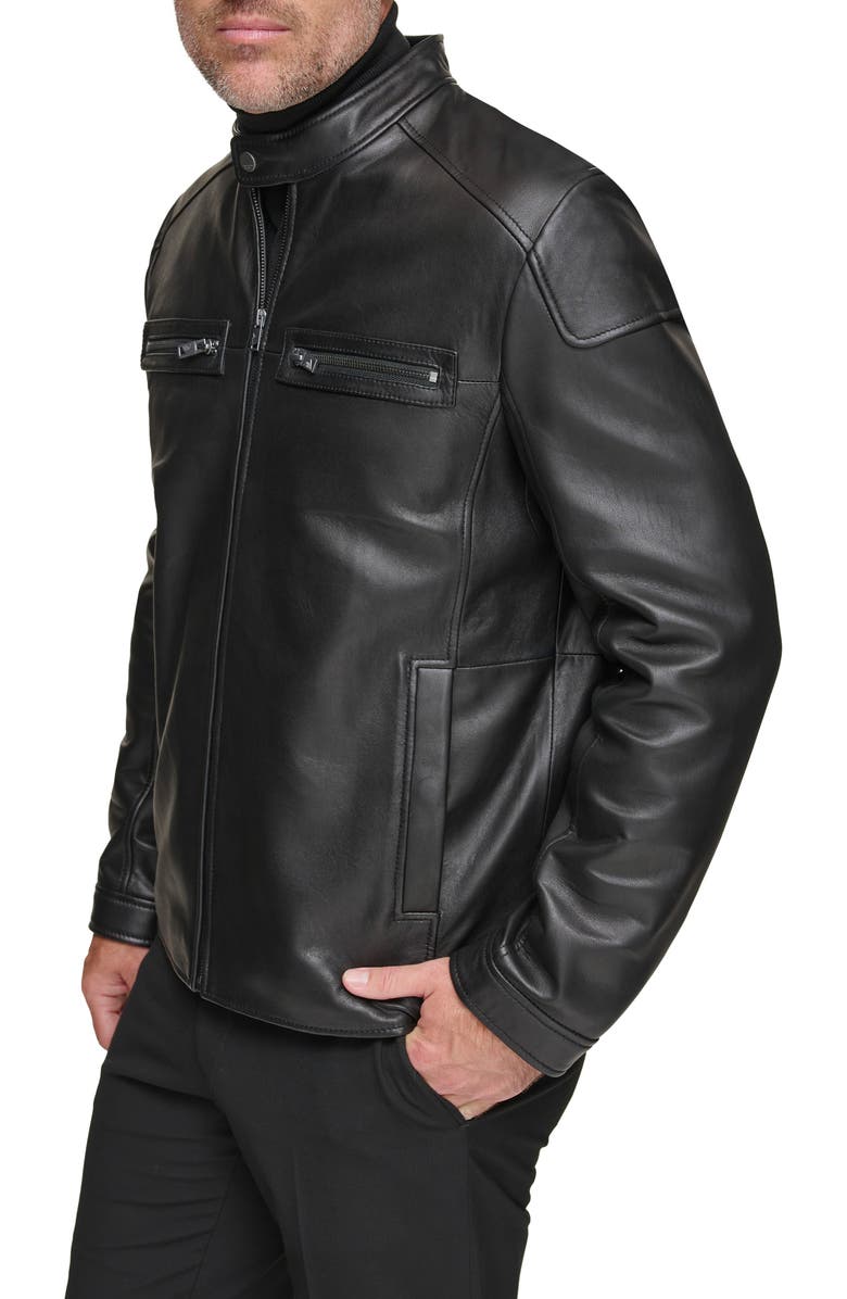 Andrew Marc Bantam Leather Moto Jacket, Alternate, color, Black
