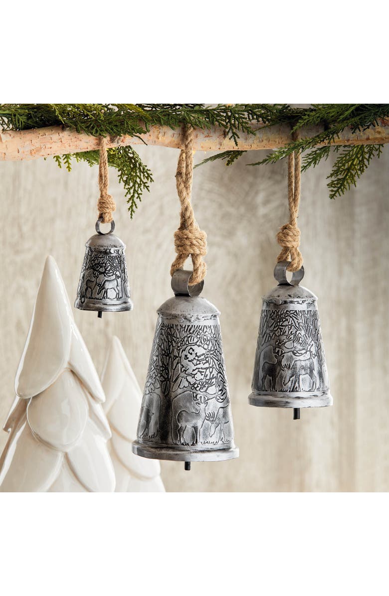 tag Forest Etched Bell - Antique Silver Holiday Decorative Sculpture, Alternate, color, Metallic Silver