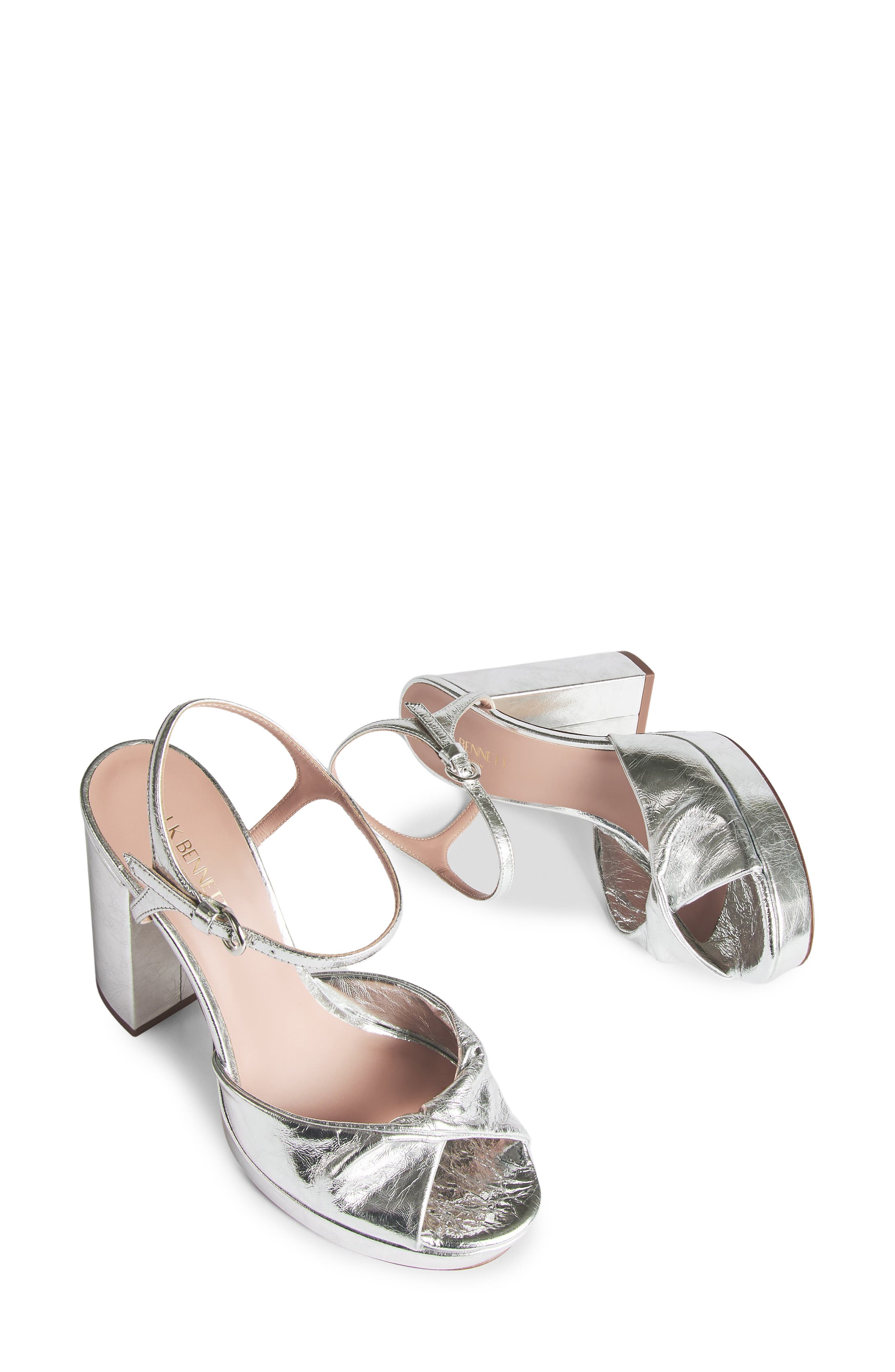 LK Bennett Rosa Twist Front Platform Ankle Strap Sandal, Alternate, color, Metallic Silver