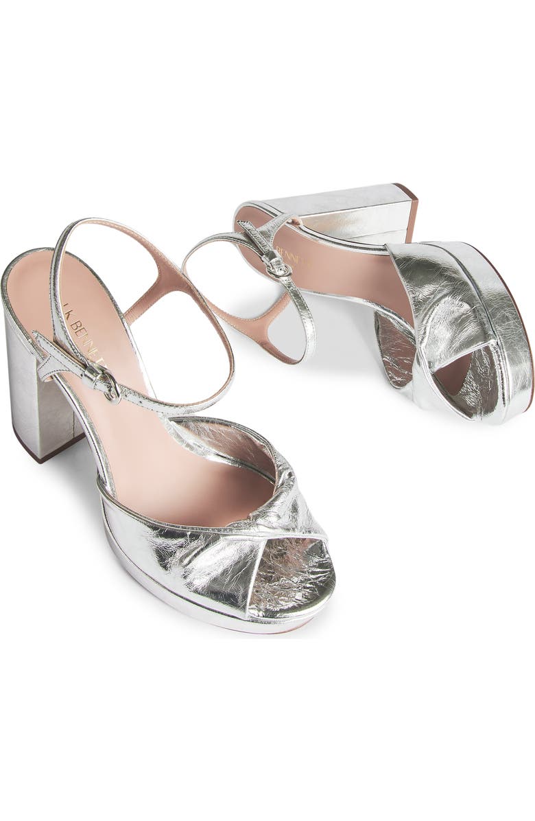 LK Bennett Rosa Twist Front Platform Ankle Strap Sandal, Alternate, color, Metallic Silver