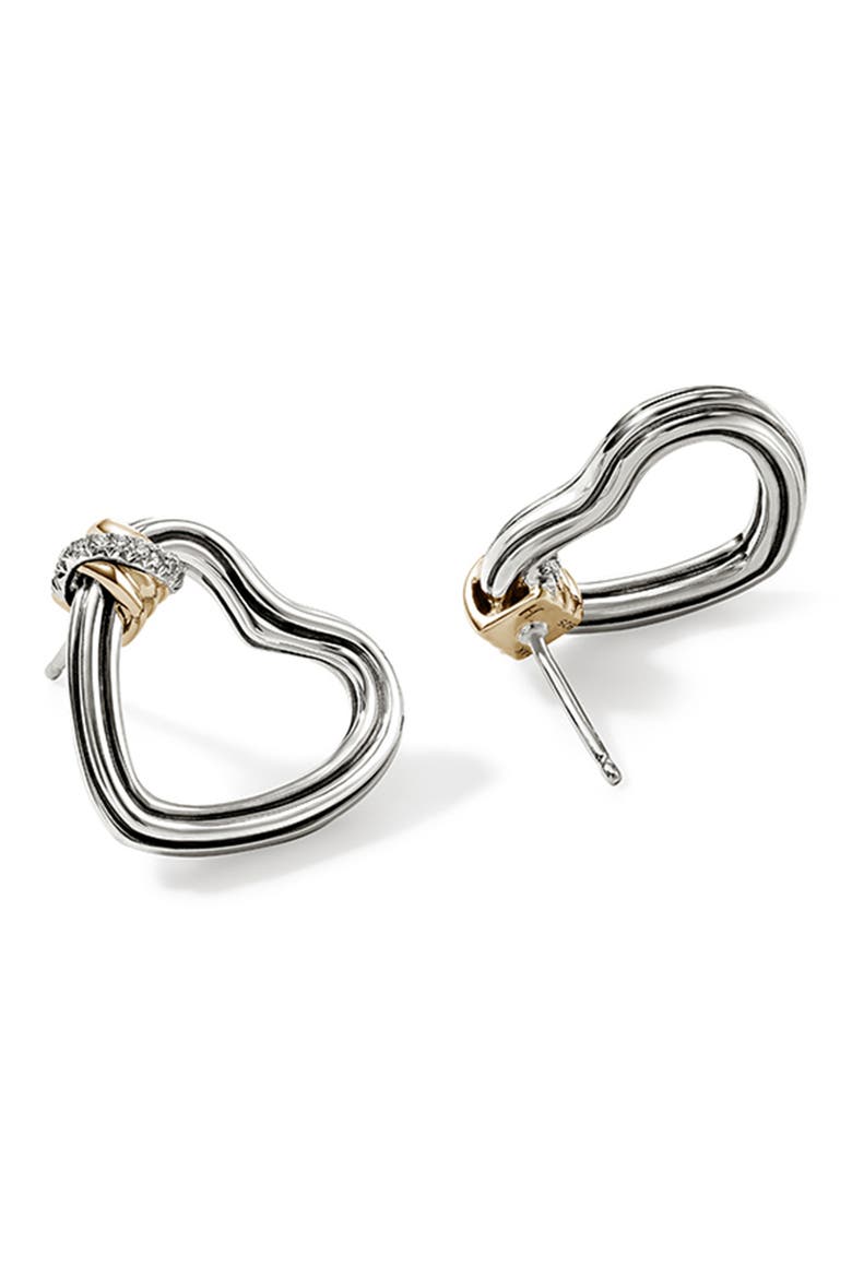 Bamboo Collection Heart Earrings, Alternate, color, SILVER AND GOLD