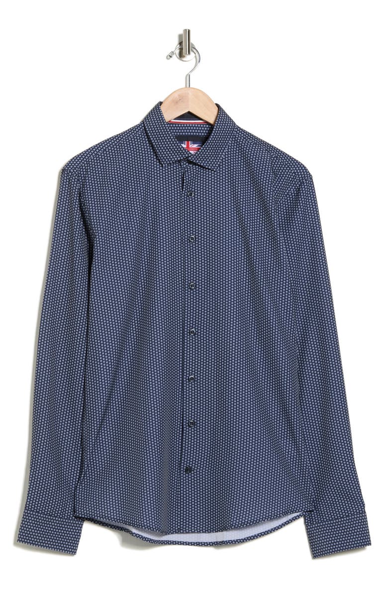 SOUL OF LONDON Dot Stretch Button-Up Shirt, Alternate, color, Navy/ Marine