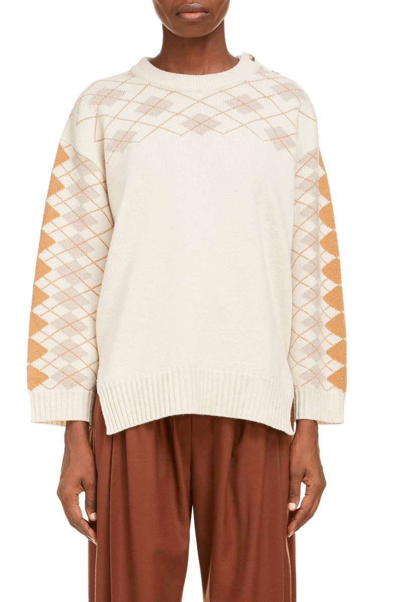 Chloé Argyle Oversize High/Low Wool & Cashmere Sweater, Main, color, 