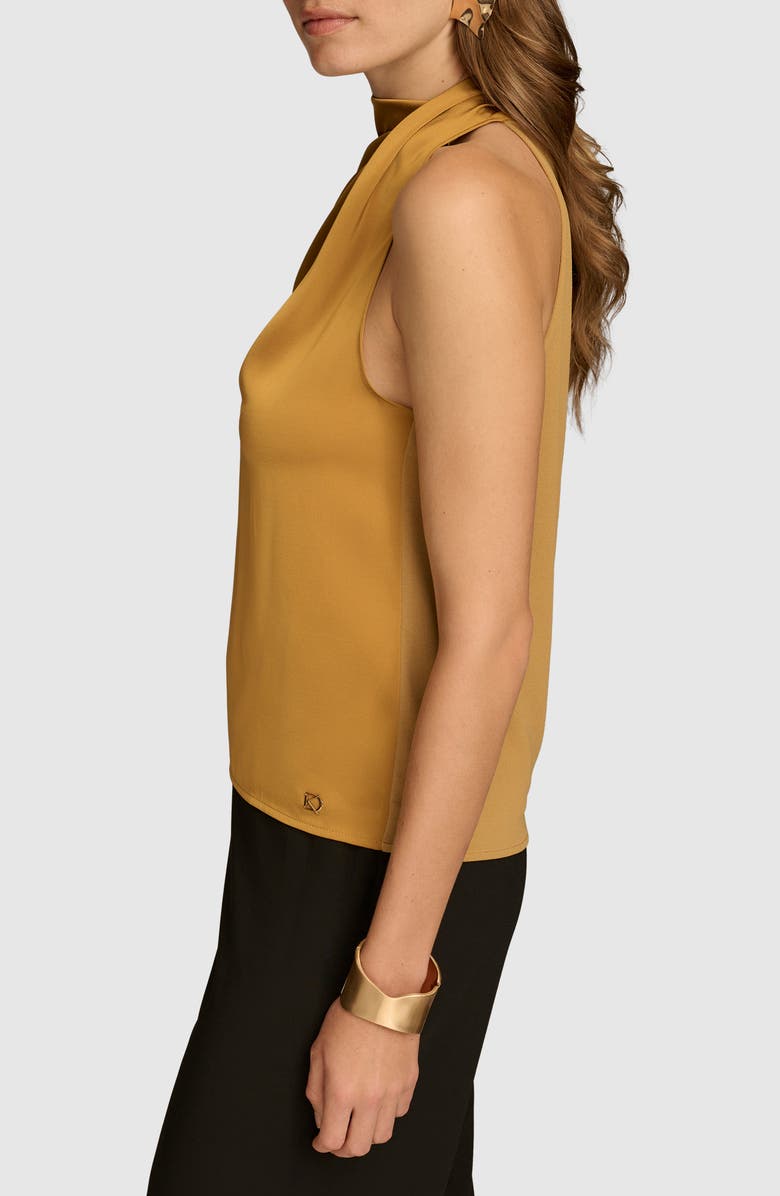 Donna Karan New York Twisted Mock Neck Satin Sleeveless Top, Alternate, color, 