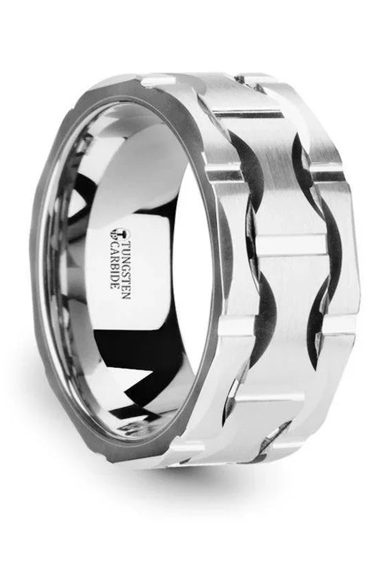 Kanye Tungsten Carbide Wedding Band, Main, color, Metallic Silver