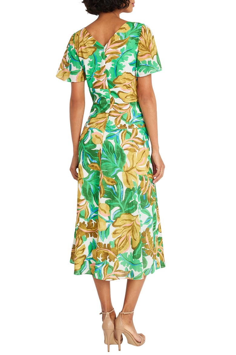 Front Tie Short Sleeve Cotton Midi Dress, Alternate, color, SOFT WHITE/ GOLDEN OLIVE