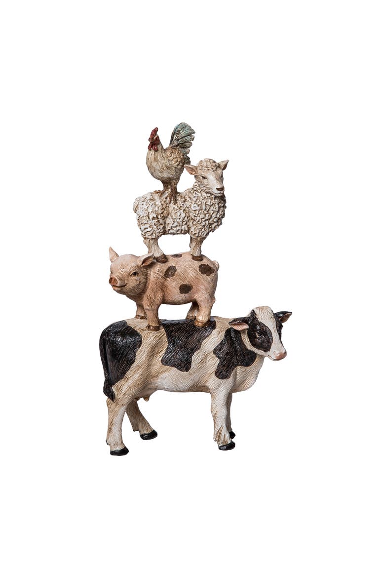 Resin Stacked Farm Animal Figurine Multicolored for Spring Home Decor, Main, color, Multicolored